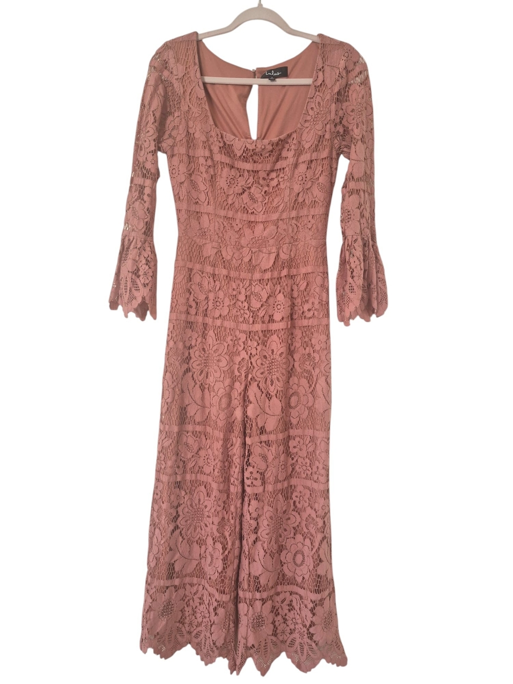 Lulu's Mauve Pink Lace Long-Sleeve Midi Jumpsuits